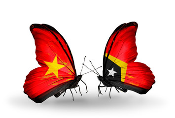 Two butterflies with flags Vietnam and East Timor