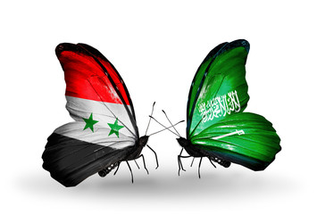 Two butterflies with flags Syria and Saudi Arabia