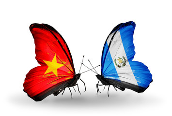 Two butterflies with flags Vietnam and Guatemala