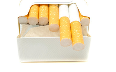 some cigarettes in pack closeup