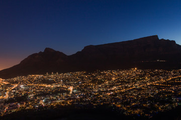 View of Table Mountain at sunrise, Cape Town, South Africa from Lions Head Mountain