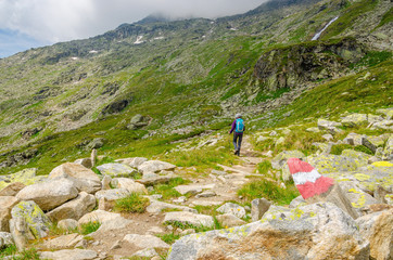 Fototapeta na wymiar Marking the trail and mountain path, Austrian Alps, Europe