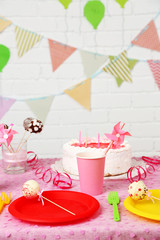 Prepared birthday table for children party