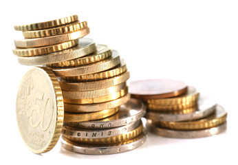 Pile of coins isolated on white
