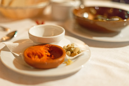 Dirty and empty tableware on the table.