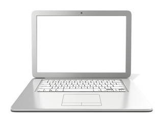 Grey laptop with blank screen. 3D rendering isolated on white