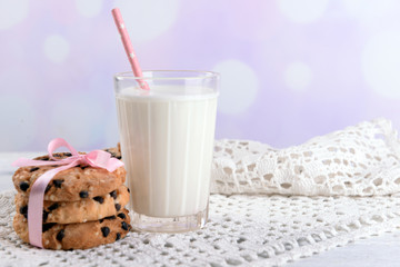 Tasty cookies and glass of milk