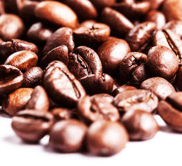 Brown coffee beans Isolated On White Background. Roasted coffee