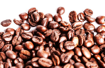 Brown coffee beans Isolated On White Background. Roasted coffee