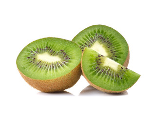 Fototapeta na wymiar Kiwi fruit sliced segments isolated on white background