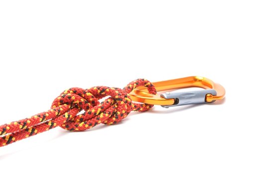 a carabine with rope isolated on white.