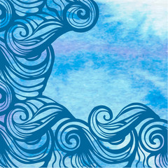 Watercolor aqua vector background-abstract hand drawn painting.