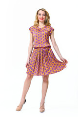 beautiful business woman fashion model girl in summer dress