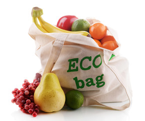 Bag with organic products isolated on white