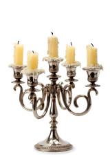old candlestick with candles - obrazy, fototapety, plakaty