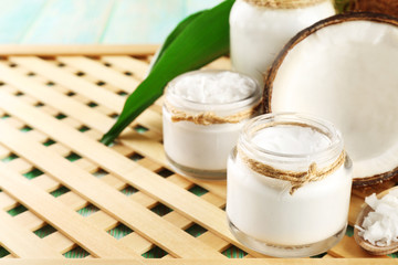 Fresh coconut oil in glassware