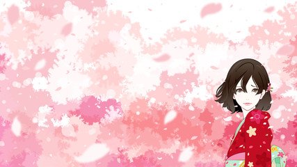 着物　女性　桜　困り顔