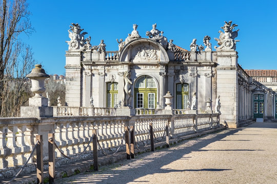 The facade of the old royal castle Queluz. Sintra Portugal.