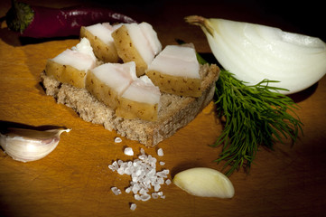 Sandwich with salted lard, light brush