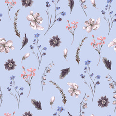 Vintage Seamless Background with Wildflowers