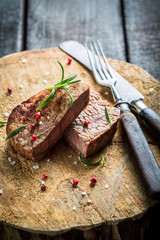 Grilled steak with herbs and spices