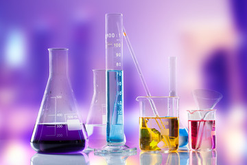 Laboratory tubes with colored liquids inside