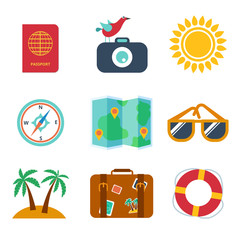 Icons of travel, summer in the flat style