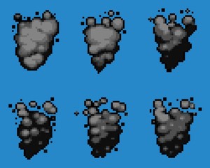 Pixel Art Video Game Smoke Animation Vector Frames