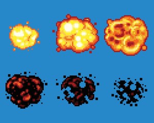 Pixel Art Video Game Explosion Animation Vector Frames - 79462237
