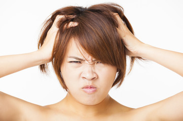 Fototapeta premium Closeup angry young woman face