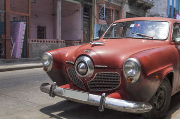 Classic red car in Havana, Cuba