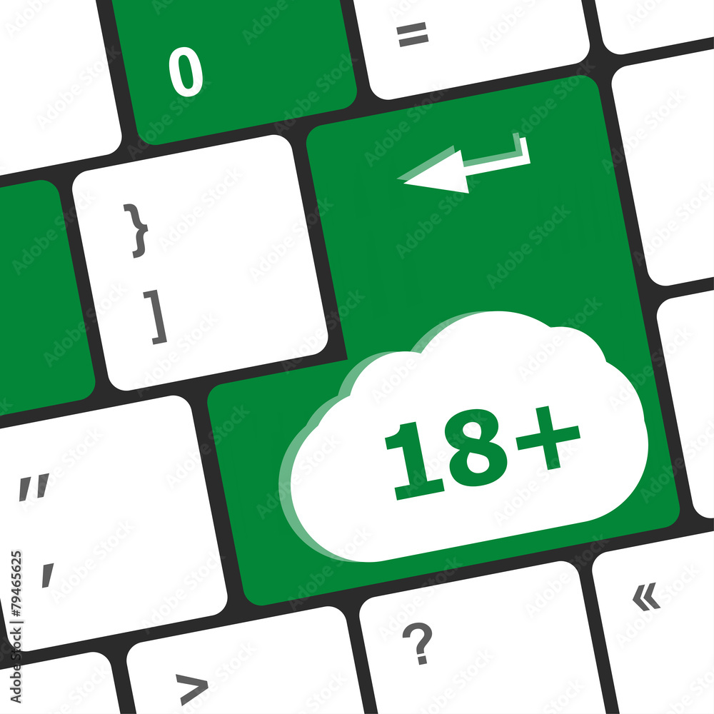 Poster 18 plus button on computer keyboard keys