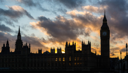 Fototapeta na wymiar Westminster palace and Big Ben in London at sunset