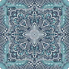 vector seamless blue pattern of spirals, swirls, chains