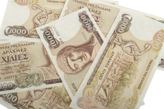 Old Greek currency of 1000 drachmas banknotes