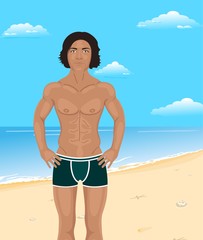 brawny man on beach