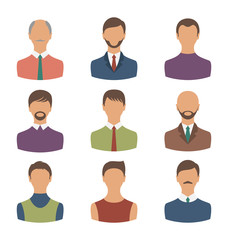 Fototapeta premium Avatars set front portrait of males isolated on white background