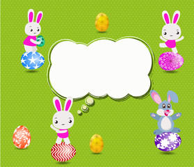 Happy Easter card with eggs and rabbits