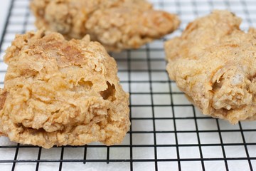 Fried Chicken on a cooling rack