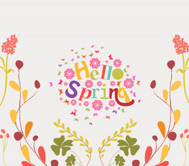 hello spring Hand Drawn Floral Frame Background