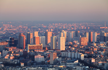 Fototapeta premium Paris city panorama - aerial view at sunset