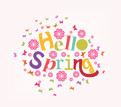lettering Hello spring with decorative flower element