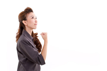 Obraz premium successful business woman looking up, isolated