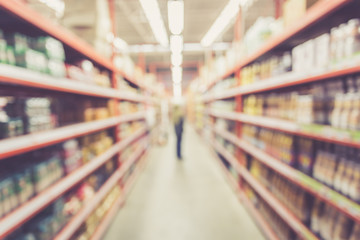 Blurred background : Thai people shoping in Supermarket store