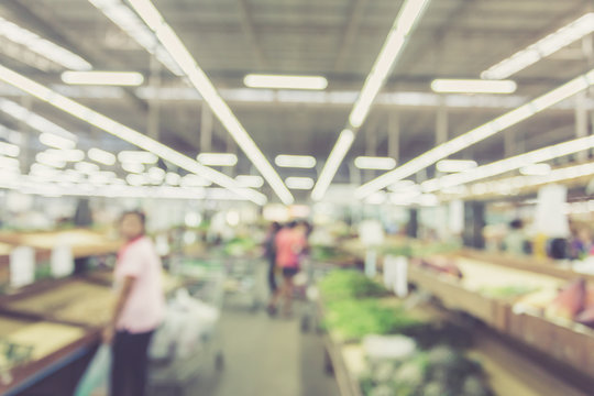 Blurred background : Thai people shoping in Supermarket store