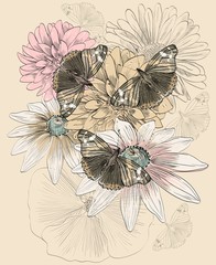 Fototapeta premium butterfly and flowers