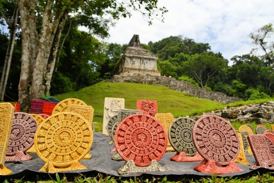 Souvenirs in front of a Mayan temple, Yucatan, Mexico
