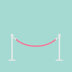 Pink rope barrier stanchions turnstile Flat design