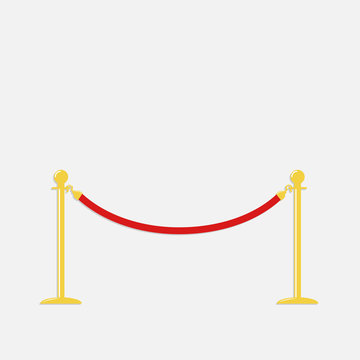 Red rope barrier golden stanchions turnstile Isolated template 