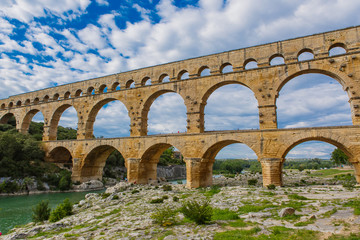 Pont du Gard, an old Roman aqueduct near Nimes in Southern Franc